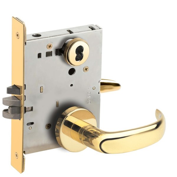 Schlage Grade 1 Entrance Office Mortise Lock, Schlage FSIC Less Core, 17 Lever, A Rose, Bright Brass Finish,  L9050J 17A 605